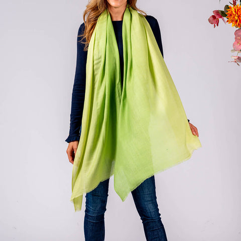 Moss to Pistachio Shaded Cashmere and Silk Wrap