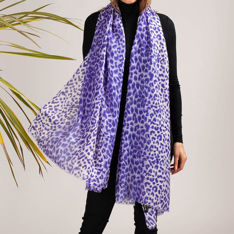 Violet Leopard Print Cashmere and Silk Scarf