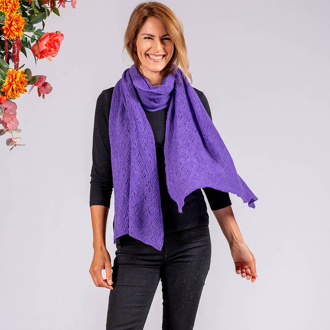 African Violet Lace Knit Cashmere Scarf