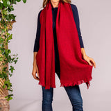 Super Luxe Ruby Red Basket Weave Cashmere Shawl