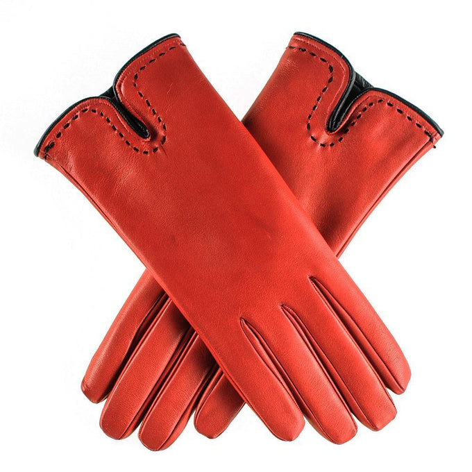 Red and Black Rabbit Fur Lined leather Gloves