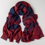 Red and Blue Check Cashmere Ring Shawl