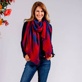 Red and Blue Check Cashmere Ring Shawl