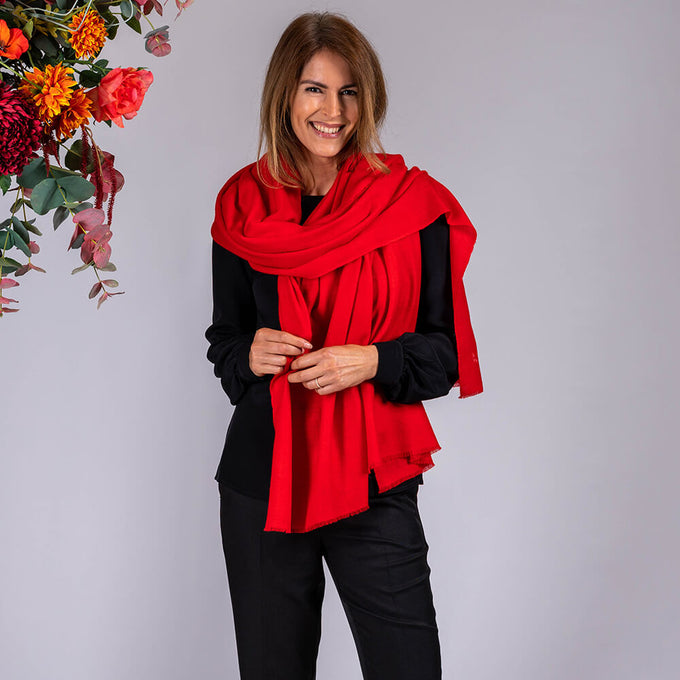 Postbox Red Handwoven Cashmere Shawl