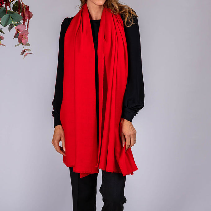 Postbox Red Handwoven Cashmere Shawl
