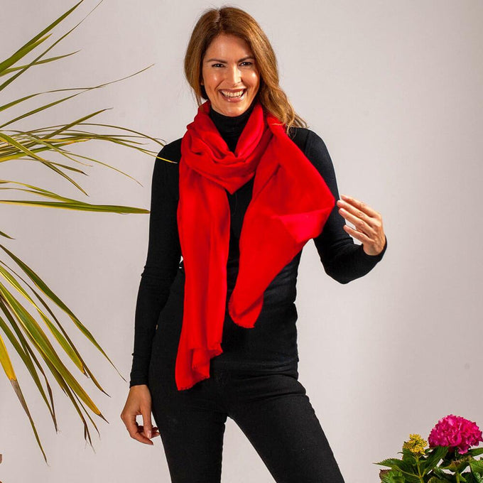 Cardinal Red Cashmere and Silk Wrap