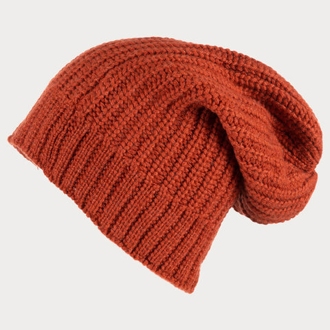 Rib Knit Rust Orange Cashmere Slouch Beanie