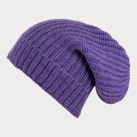 Rib Knit Purple Cashmere Slouch Beanie
