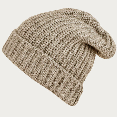 Ribbed Beige Cashmere Slouch Beanie Hat