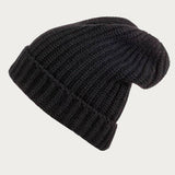 Black Ribbed Cashmere Slouch Beanie Hat