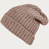 Ribbed Brown Cashmere Slouch Beanie Hat