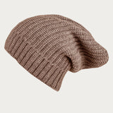 Ribbed Brown Cashmere Slouch Beanie Hat