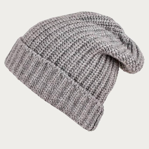 Ribbed Grey Cashmere Slouch Beanie Hat