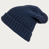 Ribbed Navy Cashmere Slouch Beanie Hat