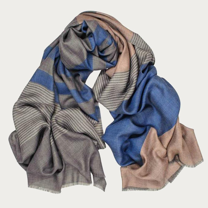 Russell Grey and Blue Wool and Silk Scarf
