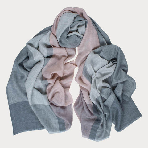 Savile Peach and Grey Silk and Wool Scarf