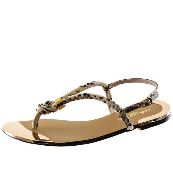Women's Snake Print T Bar Leather Sandals –