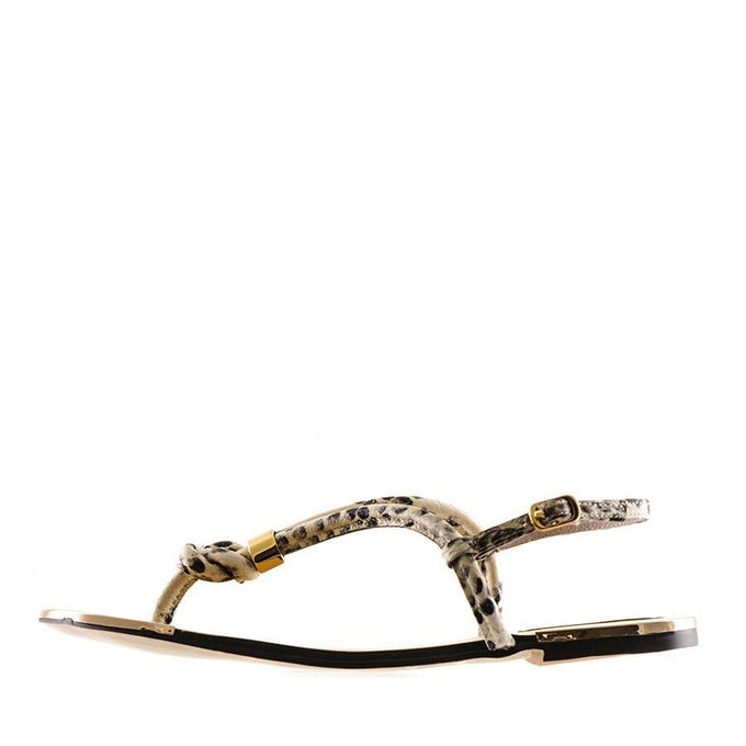 Snake Print T Bar Leather Sandals