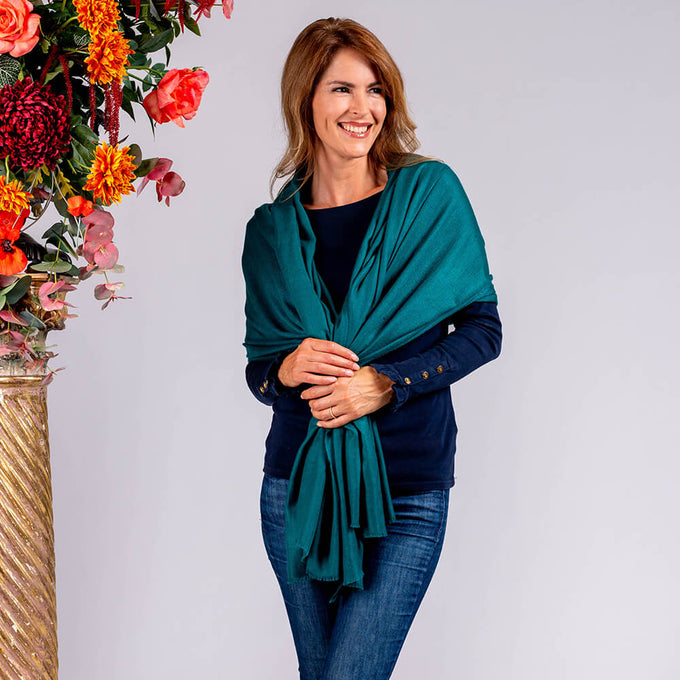 Peacock Green Cashmere Ring Shawl