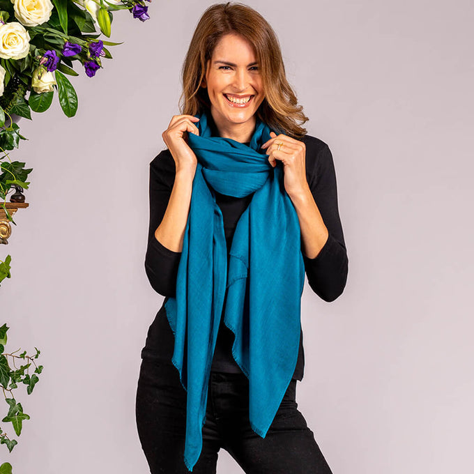 Teal Green Cashmere and Silk Beach Wrap