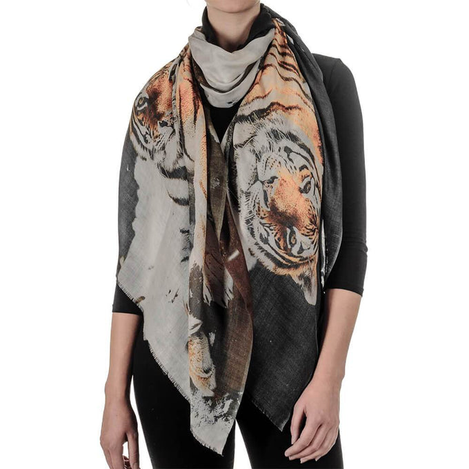 Cashmere and Silk Tiger Print Scarf