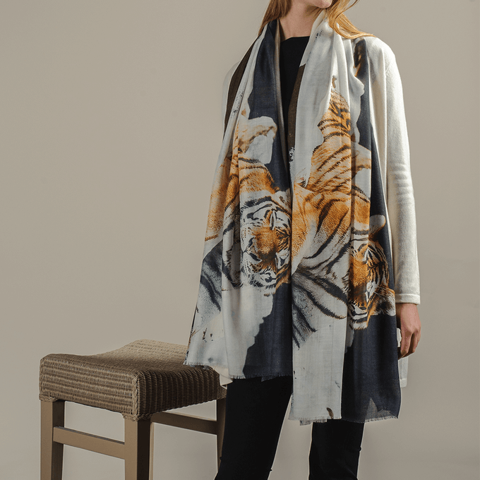 Cashmere and Silk Tiger Print Scarf