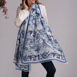 The Toile de Jouy Trilogy- Blue Toile Cashmere and Silk Wrap