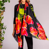 The Floral Trilogy - Red Tulip Cashmere and Silk Wrap