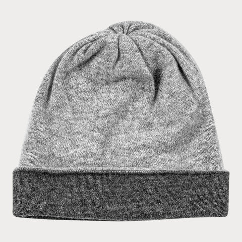 Charcoal and Mid Grey Double Faced Cashmere Beanie