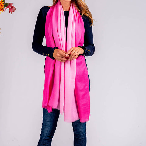 Pretty Flamingo Shaded Pink Cashmere and Silk Wrap