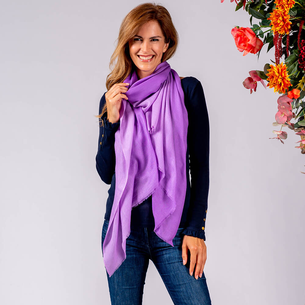 Lilac to Lavender Shaded Cashmere and Silk Wrap