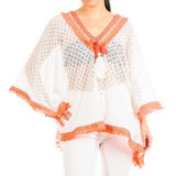 Hot Orange and White Cotton Kaftan Top