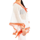 Hot Orange and White Cotton Kaftan Top