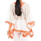 Hot Orange and White Cotton Kaftan Top