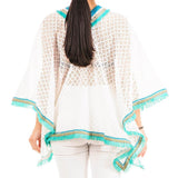 Turquoise and White Cotton Kaftan Top