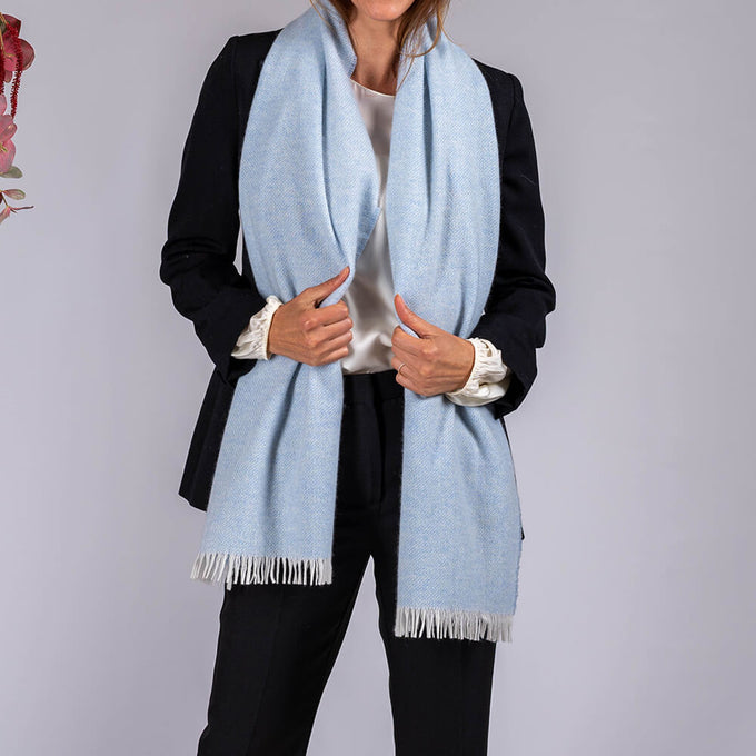 Baby Blue and Ivory Interwoven Cashmere Scarf