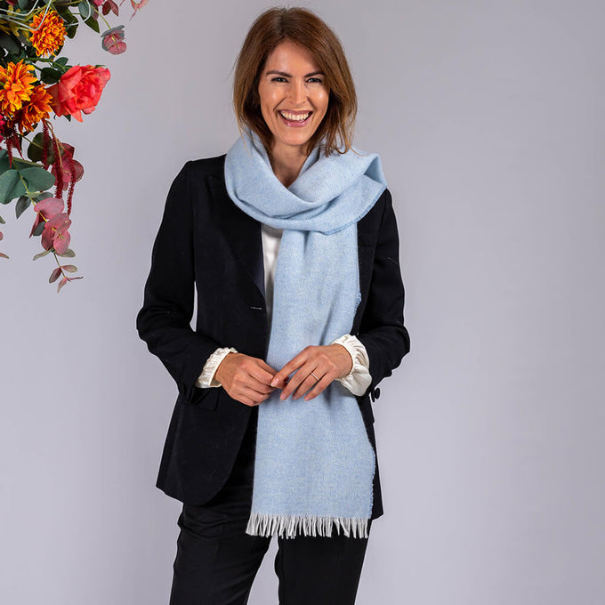 Baby Blue and Ivory Interwoven Cashmere Scarf