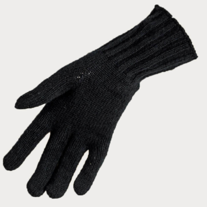 Ladies Black Cable Knit Cashmere Gloves