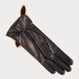 Ladies Black Bow Italian Leather Gloves - Cashmere Lined
