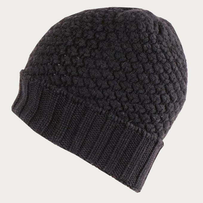 Black Basket Weave Cashmere Beanie