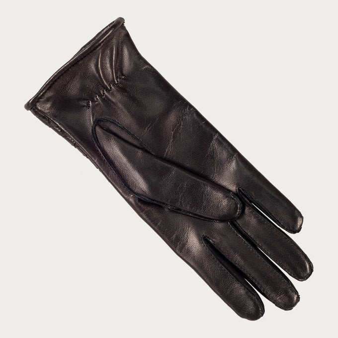 Black Woven Cashmere Lined Leather Gloves