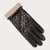 Black Woven Cashmere Lined Leather Gloves