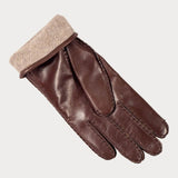 Ladies Brown Hand Stitched Cashmere Lined Leather Gloves
