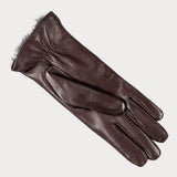 Ladies Dark Brown Rabbit Fur Lined Leather Gloves