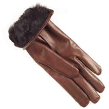 Ladies Brown Rabbit Fur Lined Leather Gloves