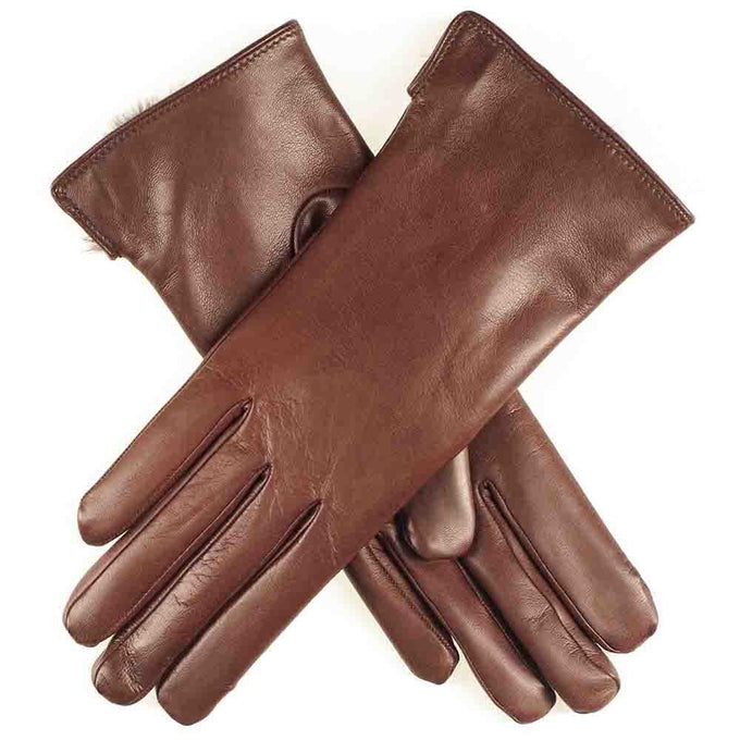 Ladies Brown Rabbit Fur Lined Leather Gloves