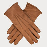 Ladies Camel Hand Stitched Cashmere Lined Leather Gloves