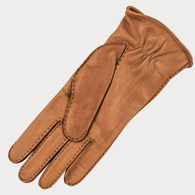 Ladies Camel Hand Stitched Cashmere Lined Leather Gloves