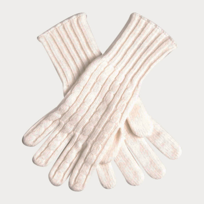Ladies Ivory Cable Knit Cashmere Gloves