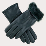 Ladies’ Hunter Green Rabbit Fur Lined Leather Gloves